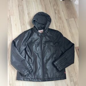 Levi's Black Faux Leather Biker Jacket with Hood